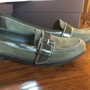 Bandolino Green Suede Buckle Loafers